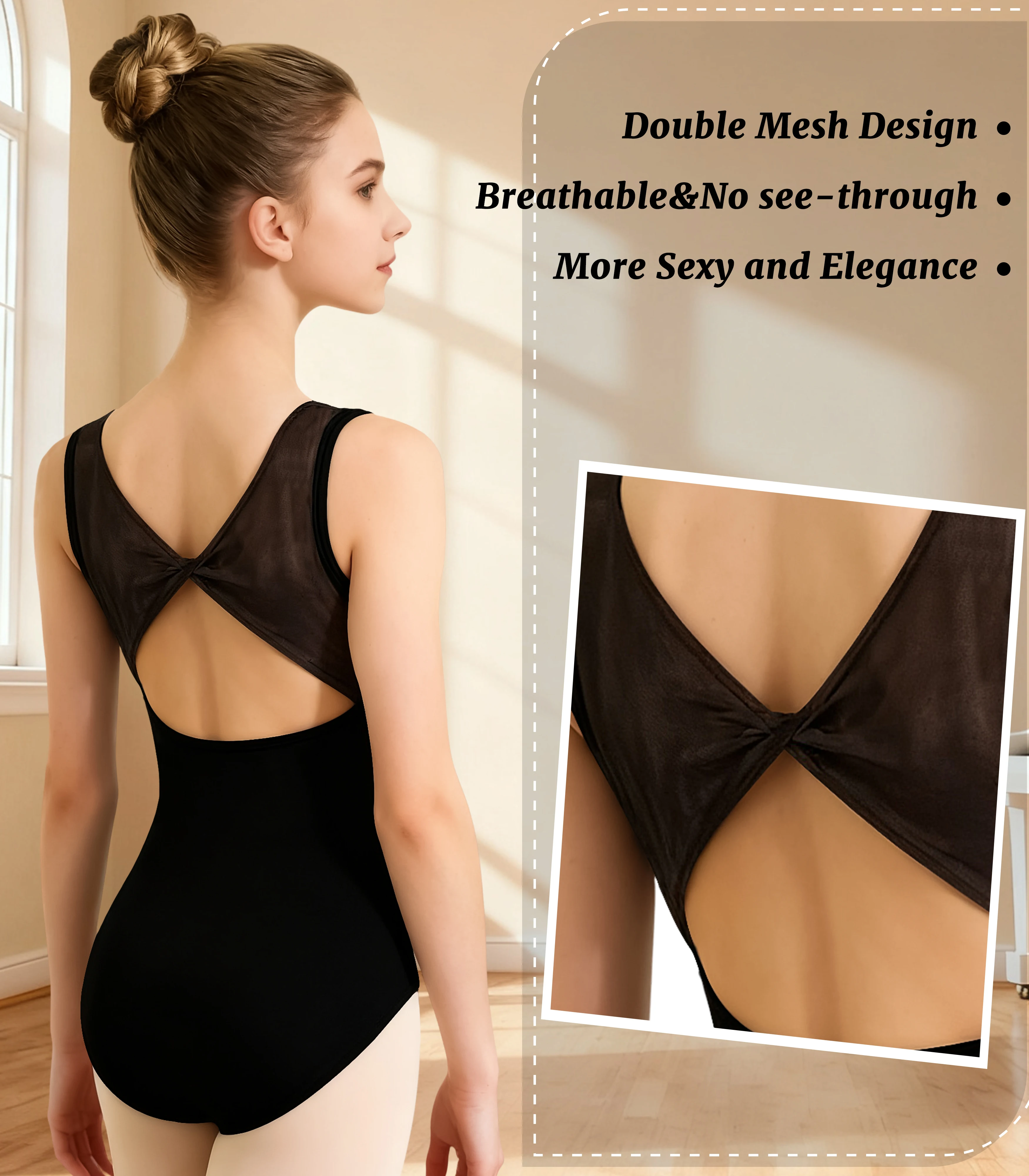 Dance Leotard for Women Ballet Mesh Tank Dancewear Adult Gymnastic Leotard Padded Chest Lining