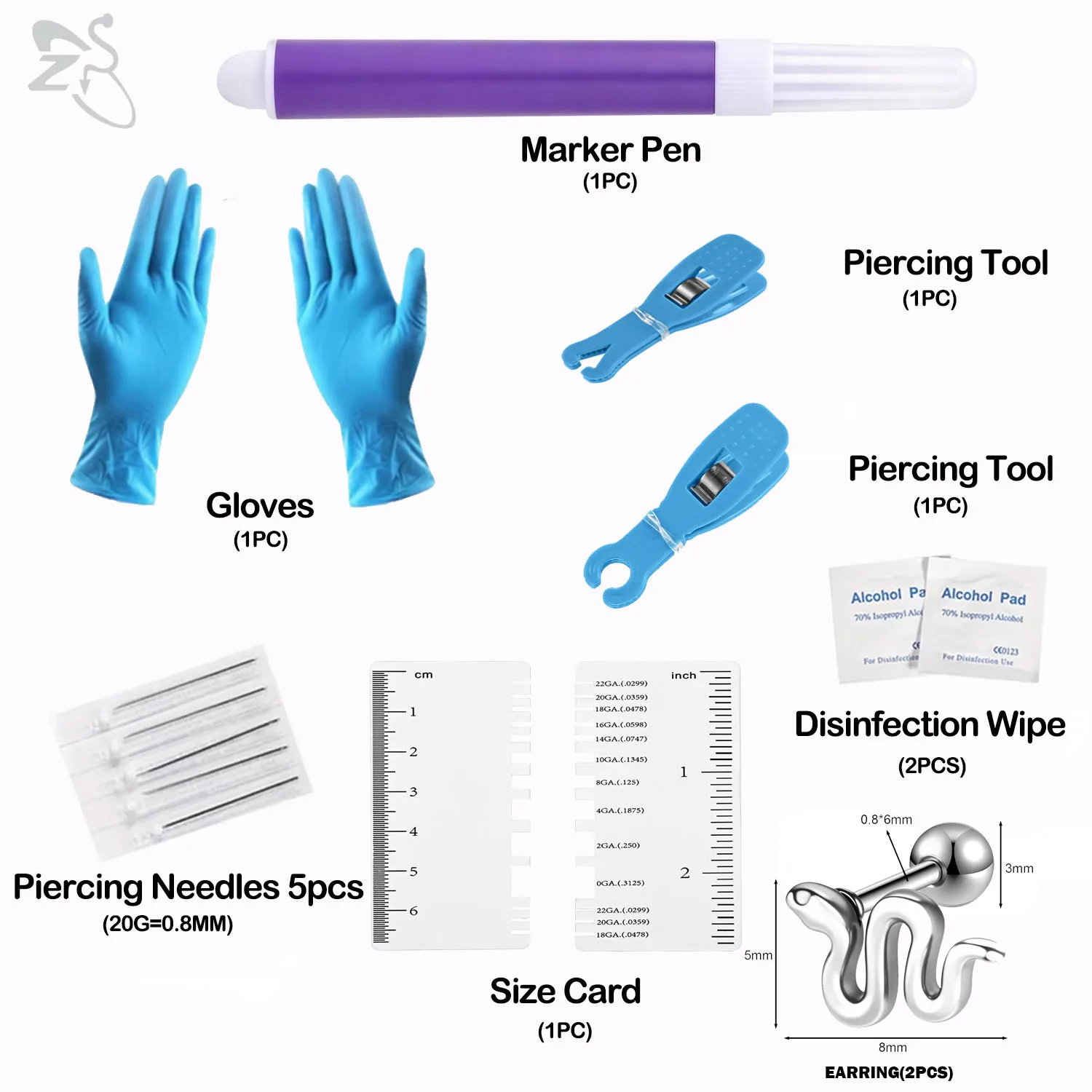 14Pcs Body Piercing Tool Kit, Professional Self Piercing