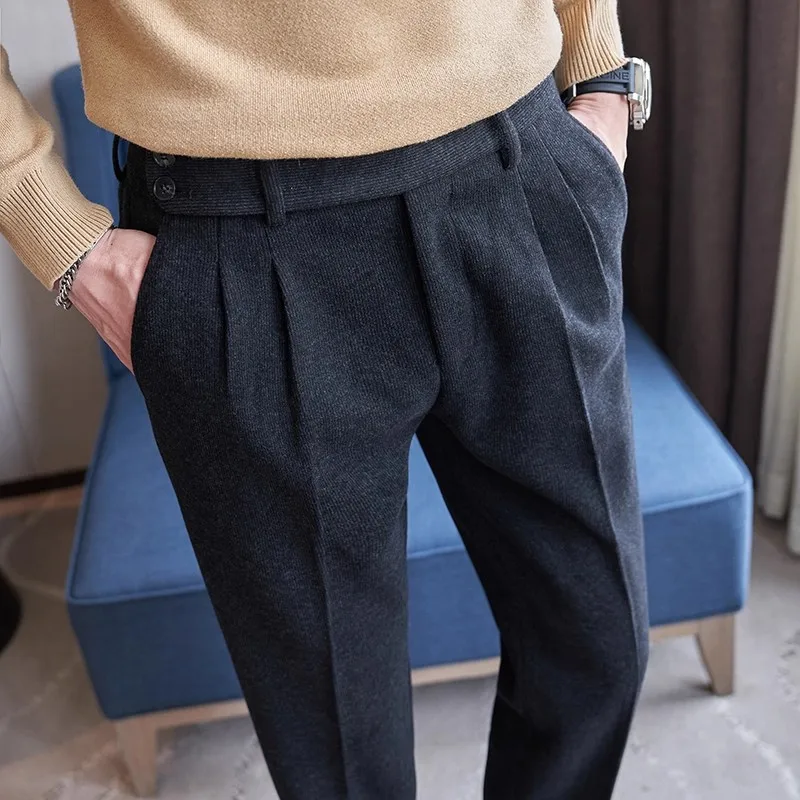 

Autumn/Winter Men's Apricot-Colored Pants Business-Casual Trousers Available in Gray, Apricot, and Black Asian Sizes 29-36