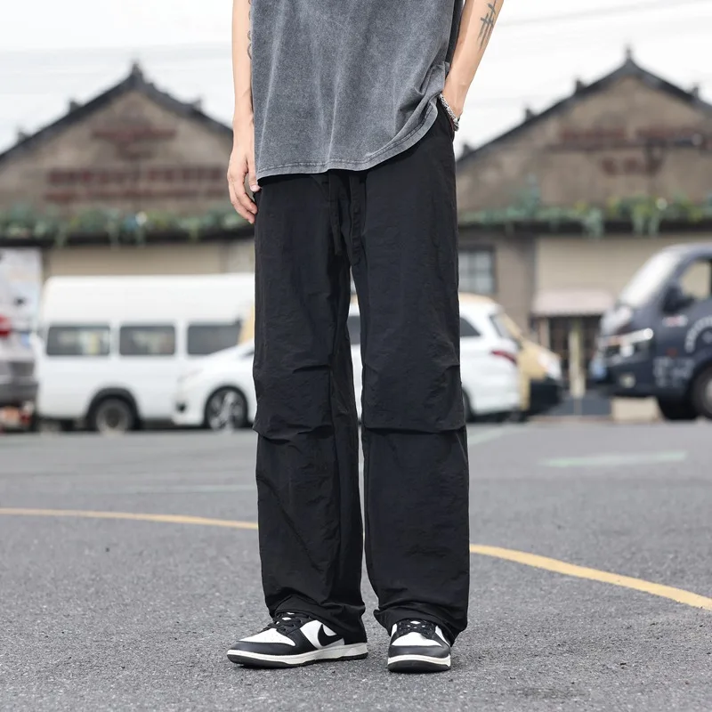 2023 Men's Straight Pants Casual and Versatile Fashionable Large Pockets Trendy Daily Sports Wide Leg Pants