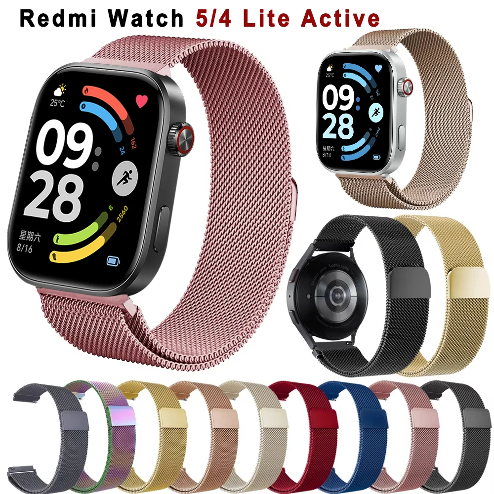 Milanese-Armband für Xiaomi Redmi Watch 5 3 Lite/Active Smartwatch-Zubehör, Metall-Solo-Loop-Armband für Redmi Watch 5 Lite