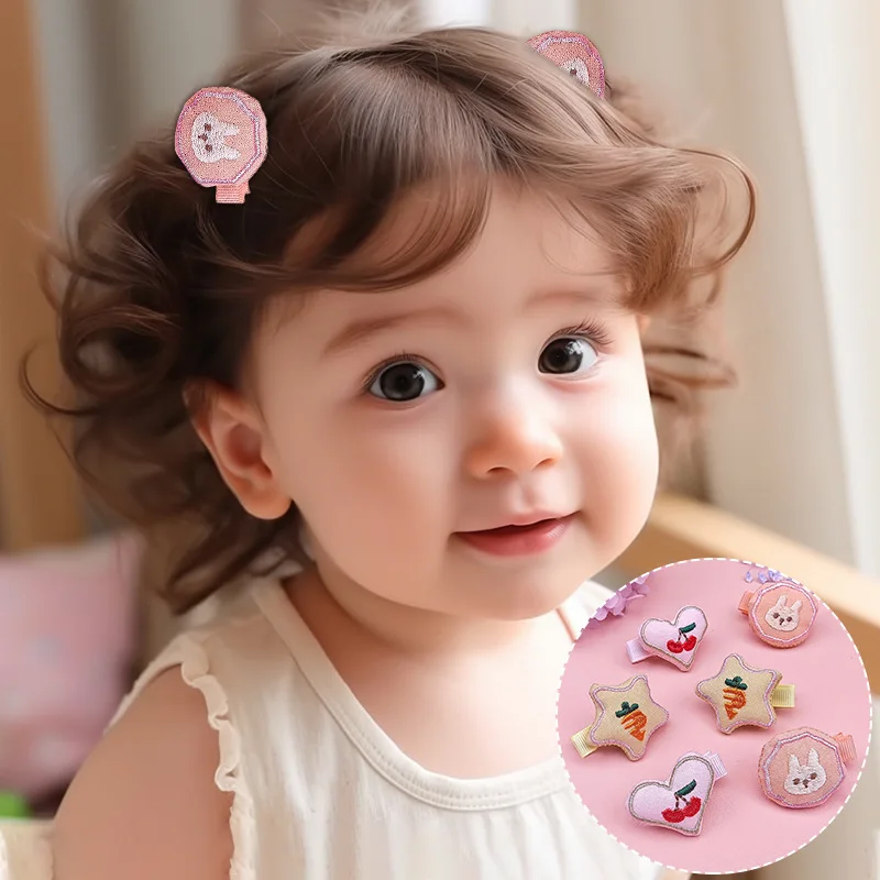 6pcs Girls Bubby Cherry Cloth Hairpins Cotton Filled Hair Clip For Kids Toddlers Headdress