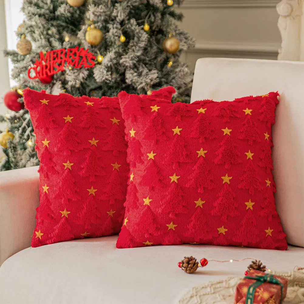 Christmas Tree Pillow Covers 45x45cm Winter Soft Plush Pillowcase Couch Cushion Case for Couch Sofa Holiday Festivals Home Decor