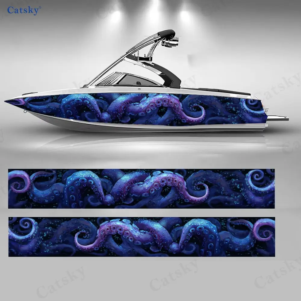 Amethyst Abyss Tentacle Boat Stickers, PVC Waterproof Durable Vinyl Wrap Decals for Fishing Boats, Durable and Stylish Design