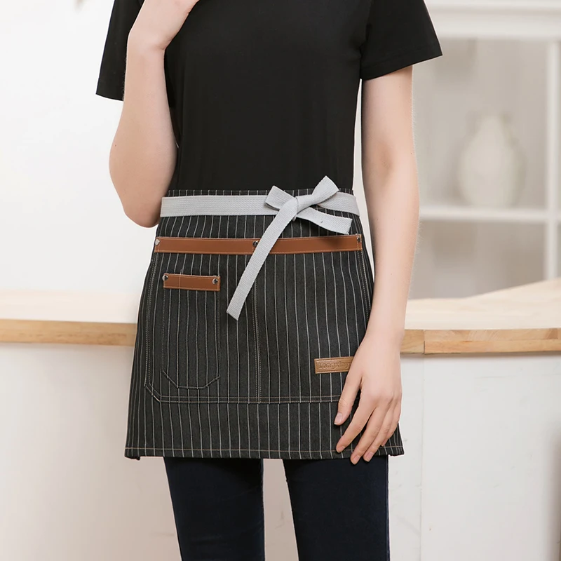 Denim Server Apron for Women Fashion Short Waist Bibs Restaurant Pho Coffee Shop Hospitality Small Half Pinafore Custom Mandiles image 2