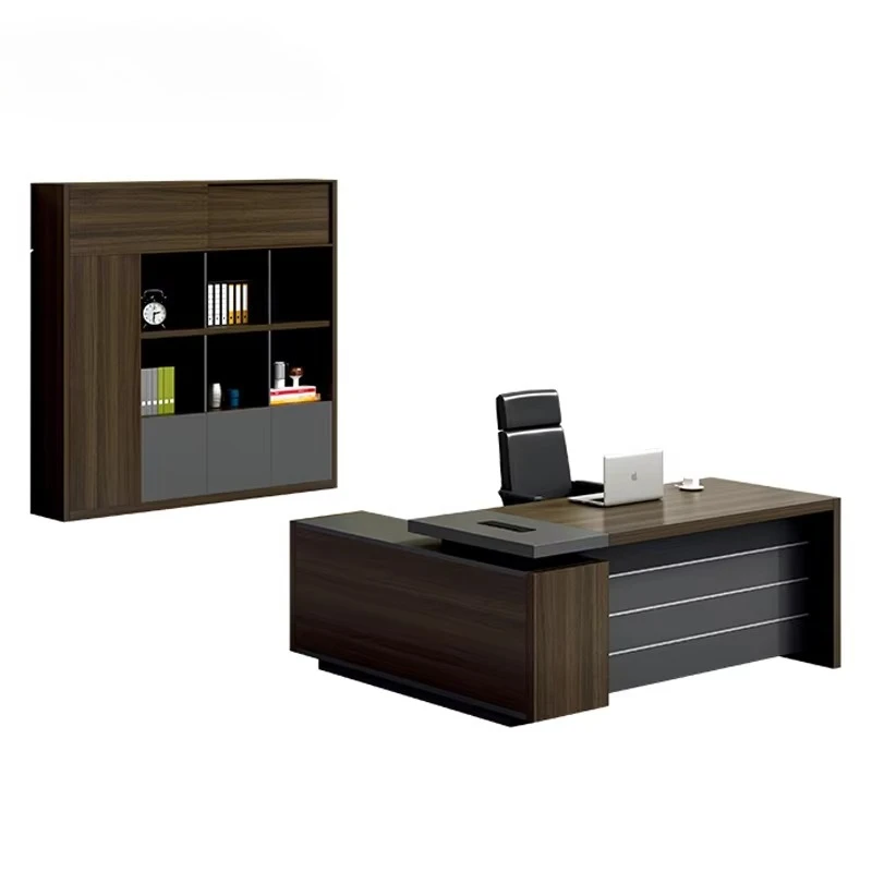 Customized Director Office Room L Shape Table Eco-Friendly Walnut Laminate Desk