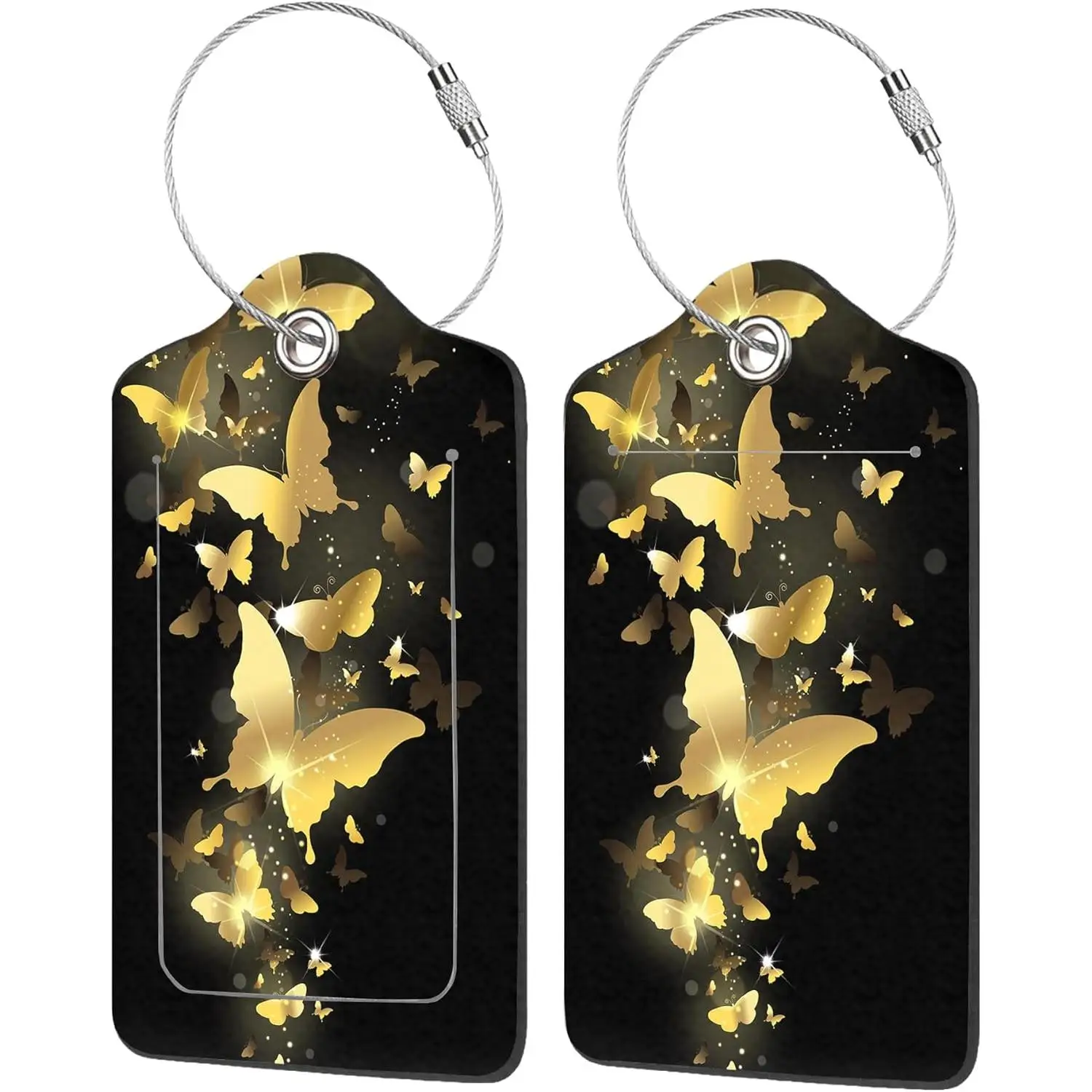 

2 Pack Luggage Tags for Suitcases Dance Gracefully Gold Butterflies Luggage Tag PU Leather Id Label Luggage Tags with Stainless