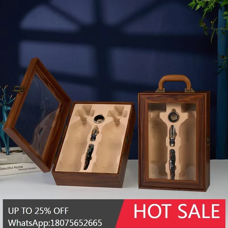 

MJY Wooden Packaging Box with Window Transparent Champagne Wooden Box Handheld Lacquer Box