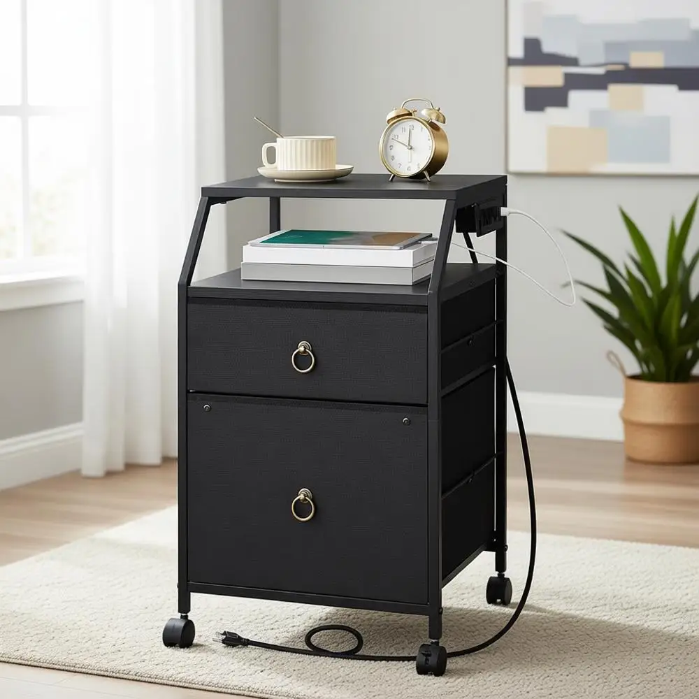 

Mobile Rolling Printer Stand with Charging Station and Storage for A4/Letter-Size Documents, Suitable for Home Office, Black