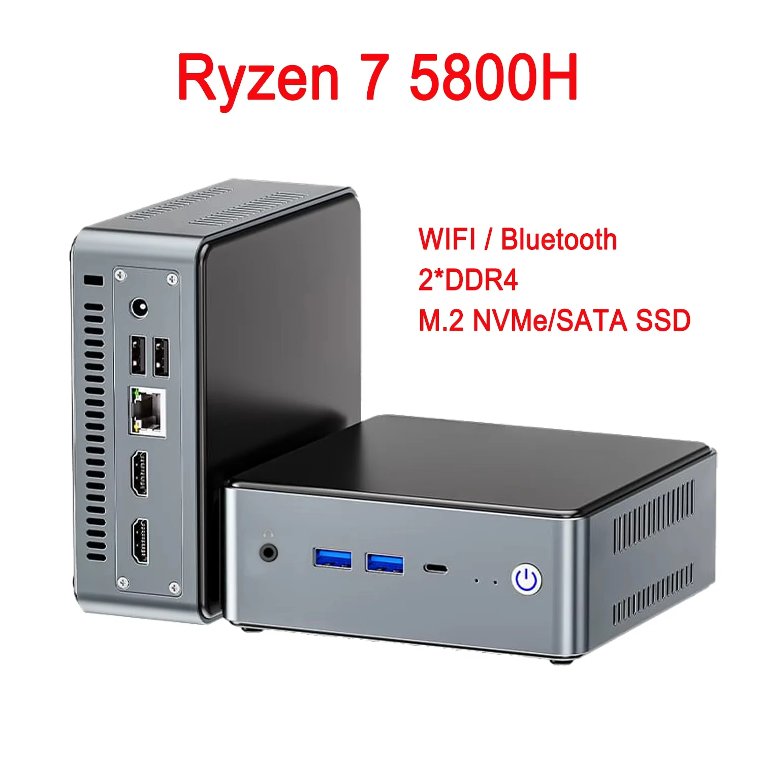 SZBOX Z58 Ryzen 7 5800H MINI PC Windows 11 2*DDR4 M.2 NVME/SATA SSD USB3.2 WIFI Bluetooth Game Office Desktop Computer