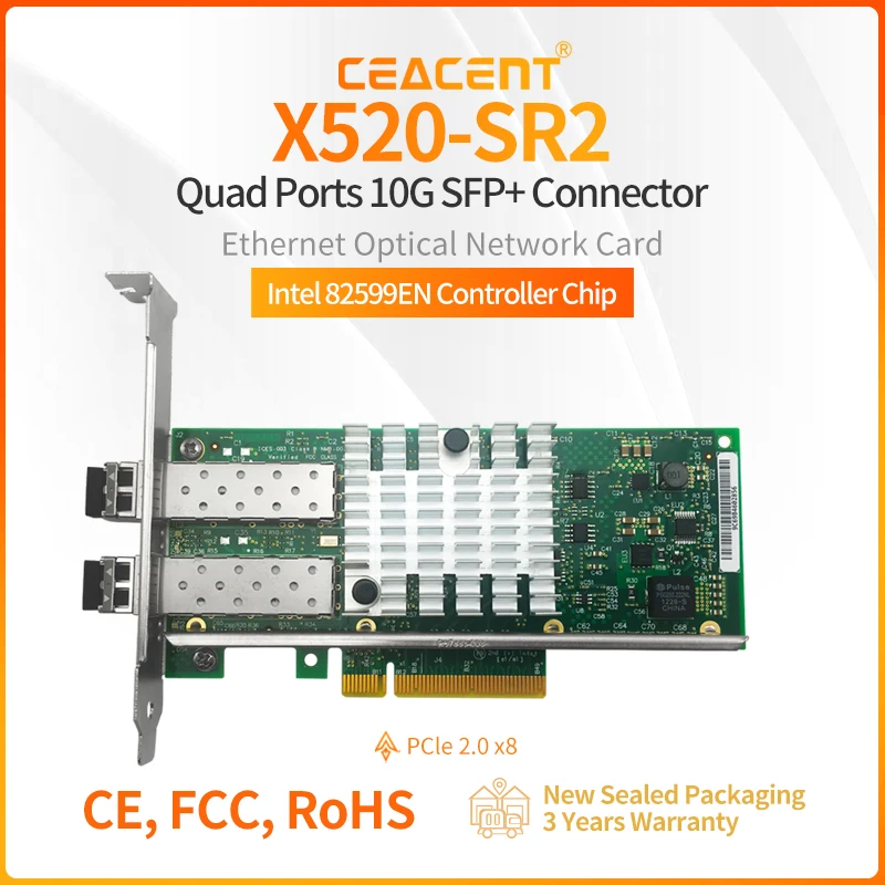 Intel 82599ES Chipsatz X520-SR2 PCIe 2.0 x8 10/1 GB Ethernet-Server-Netzwerkkarte 2-Port SFP+ mit 10G Multimode SFP+ Transceiver