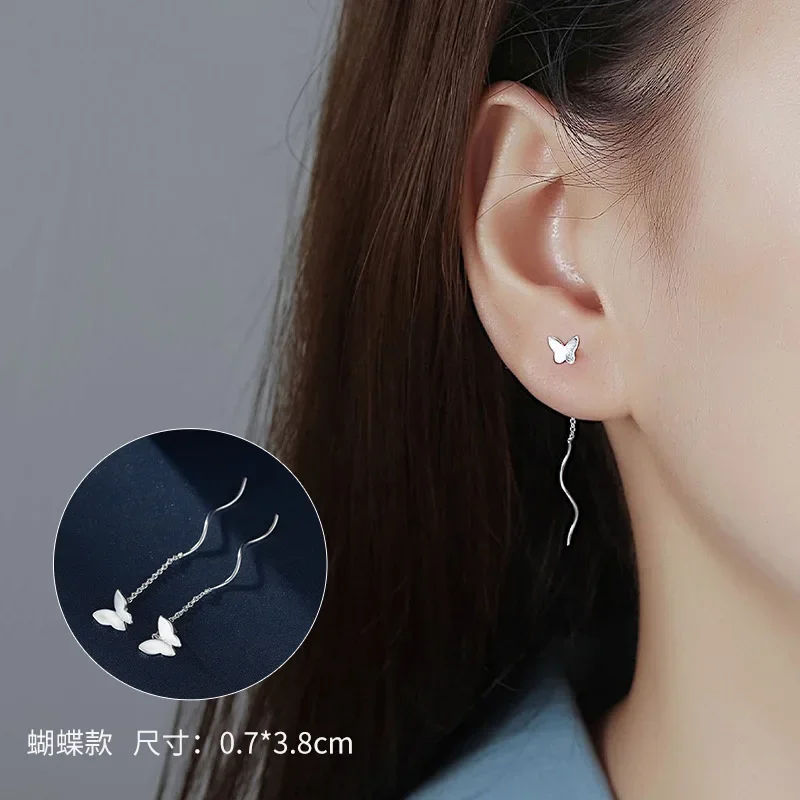 Luxury Female Earrings 925 Sterling Silver Butterfly Flower Leaf Grass Shaped Twist Earrings for Girls Long Tassel Party Jewelry
