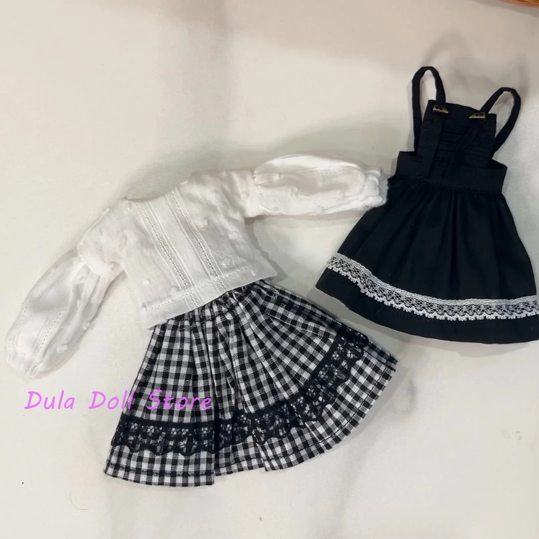

Комплект одежды для кукол Dula: платье, черный фартук, юбка в клетку для Blythe, Qbaby, ob24, ob22, Azone, Licca, ICY, JerryB, 1/6