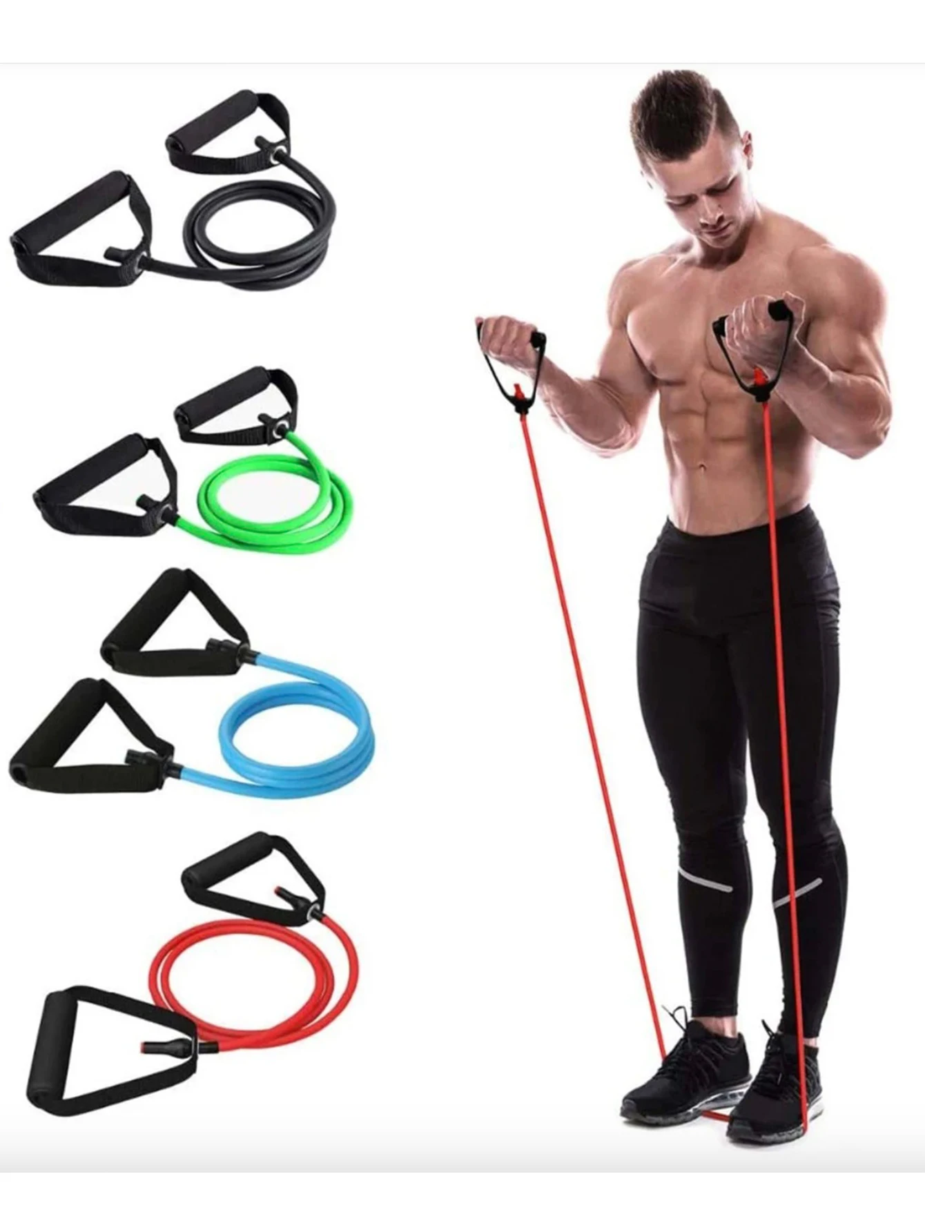 5-Stufiges Yoga-Fitness-Spannband mit Griffen, Elastisches TPE-Gerades Band, Yoga-Zugseil, Fitness-Übungsband