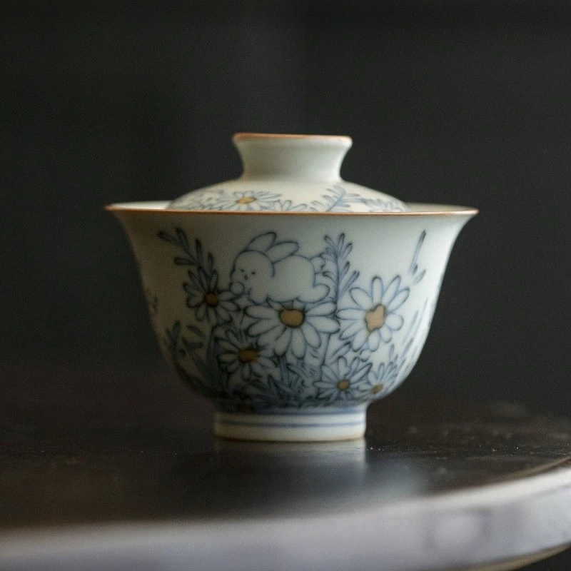

Antique Ru Kiln Chrysanthemum Teaware Set Household Ceramic Chinese Kungfu Tea Sets Teapots Tea Caddies Gaiwan Tureen Teacups