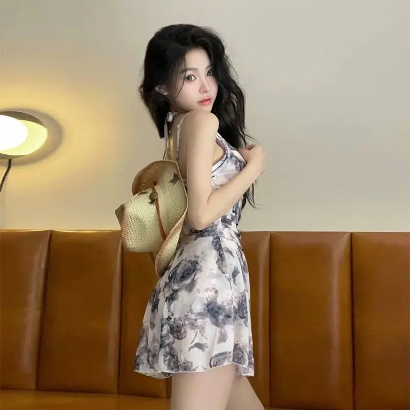 New One-piece Swimsuit Super Fairy Retro Rose Korean Halter Seaside Vacation Hot Spring Beach