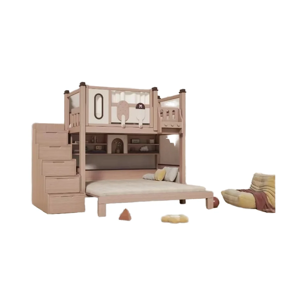 Factory Direct 2026 Modern, Eco-Friendly Solid Wood Bunk Bed with Safety Guardrail for Kids