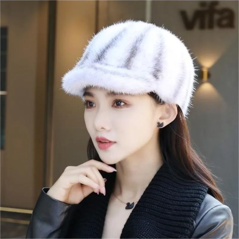 

New real mink fur hat Women's winter trendy knight hat thickened warmth mink fur baseball cap That is fashionable versatile