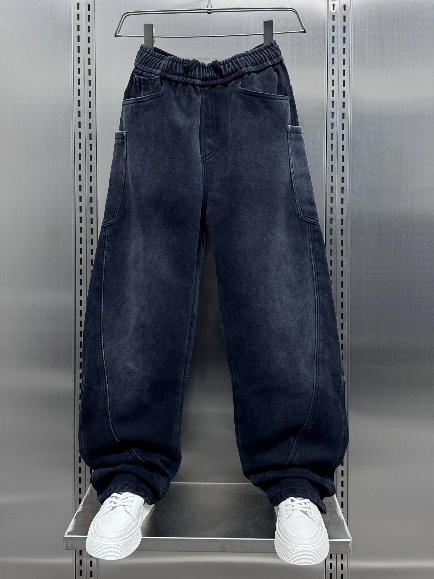 

Модные мужские утепленные джинсы с широкими штанинами и флисовой подкладкой, американского кроя, прямые, зимние, винтажные, молодежные, повседневные брюки