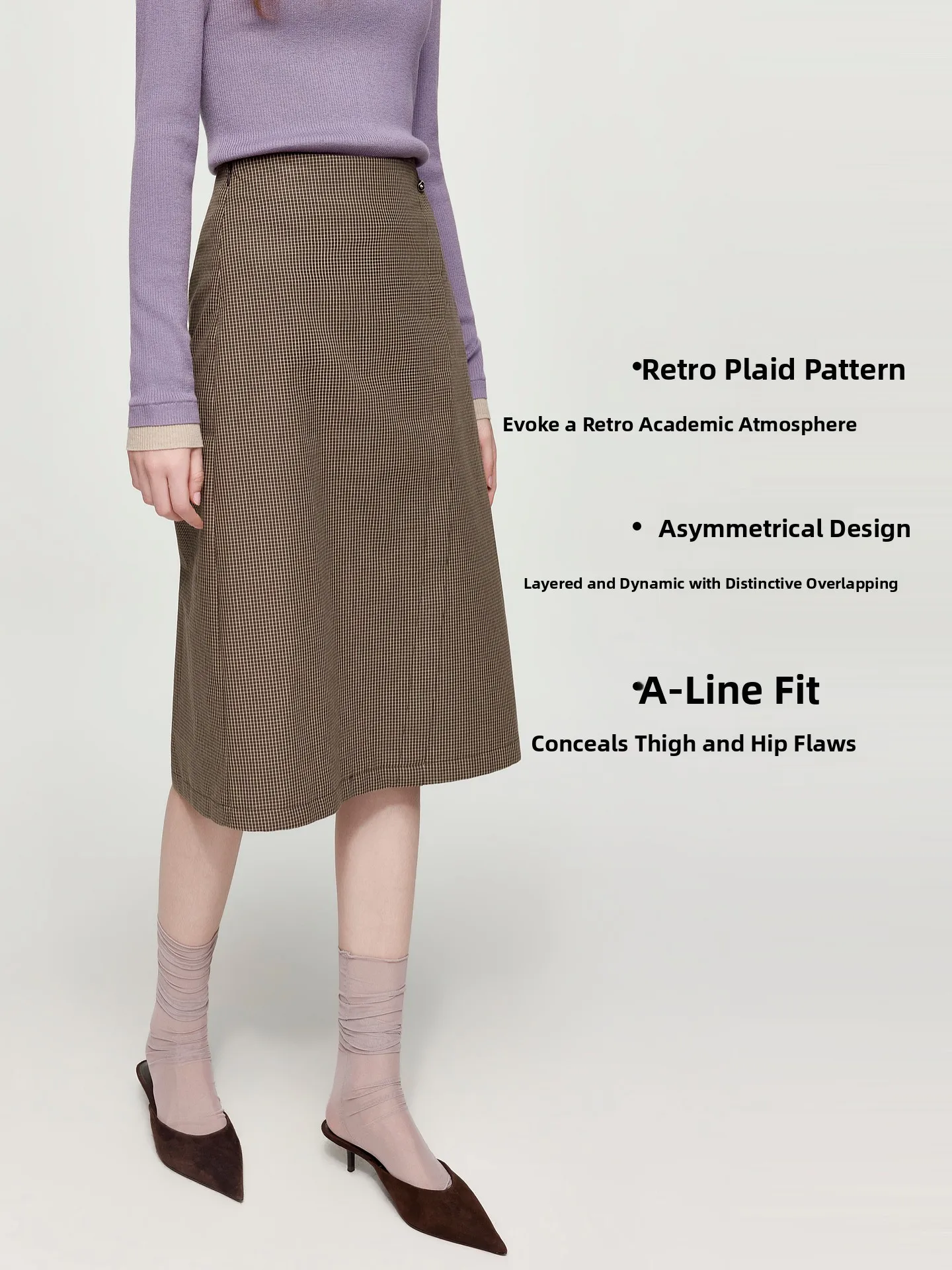 ElleChoose Capsule Series Retro Plaid A-Line  Skirt Women's Autumn 2026 Commute Simple Style No  Asymmetric