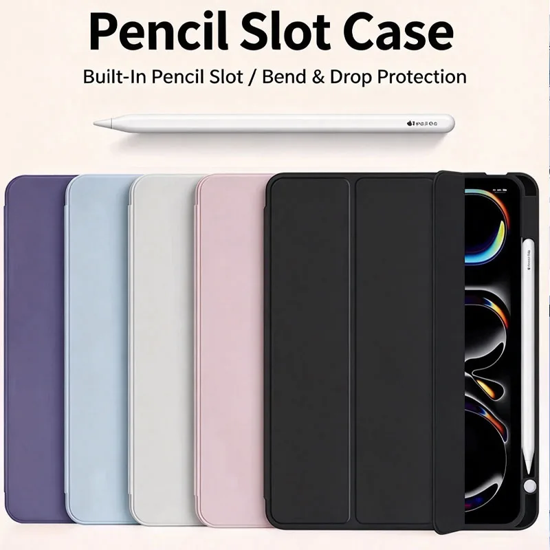 Solid Color Pink 3 Fold Flip Clear Cover For iPad 10th 11th 7/8/9 10.2'' Case For Air 4 5 6 7 11 Air 2 9.7 Pro 11 Mini 5 6 7