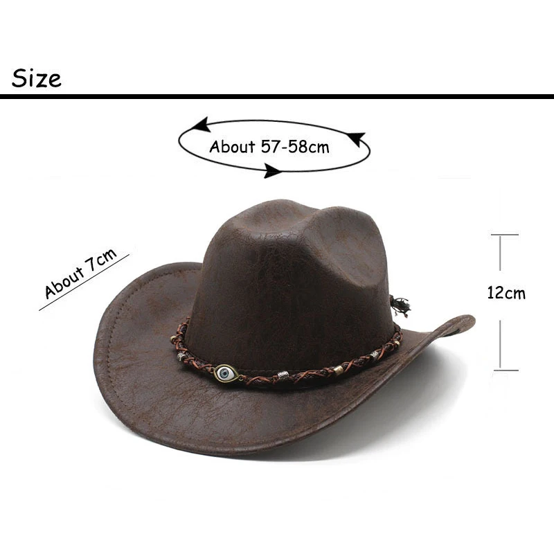 Men's Vintage Western Jazz Cowboy Hat with Suede Texture Distressed Design Knitted Tie and Flat Top All Seasons 57-58cm