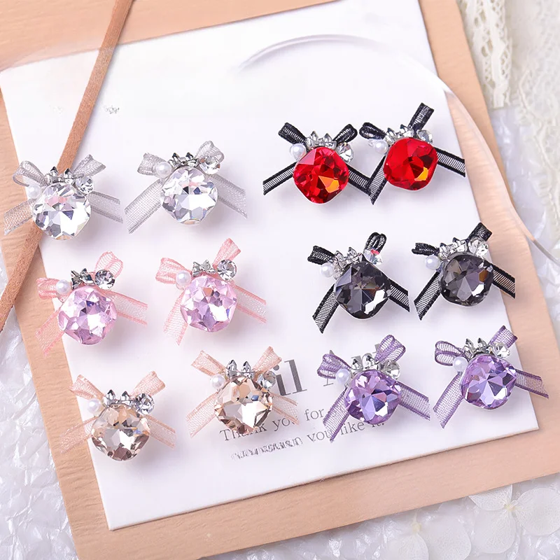 10 PCS Sparkling Rhinestone Butterfly Nail Art Decorations European Style Satin Bow Nail Art Accessories