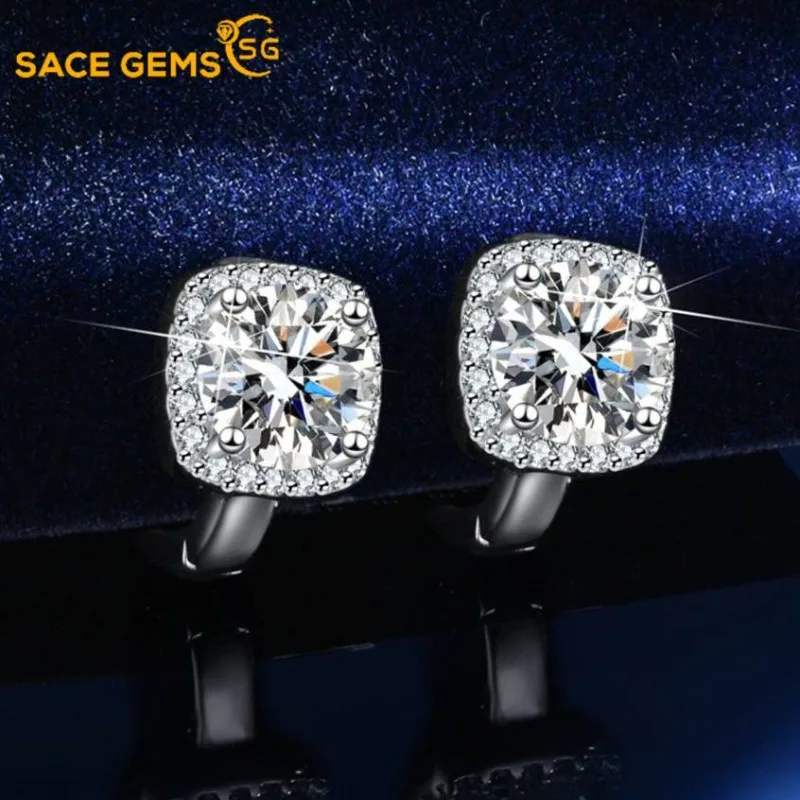 

SACE GEMS модные ювелирные серьги для женщин стерлингового серебра 925 пробы 2 карата муассанит зажим для ушей свадебная вечеринка ювелирные изделия подарок на праздник