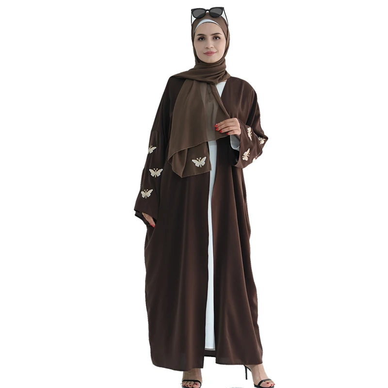 

Butterfly Embroidery Abaya Women Linen Fabric Long Dress Cardigan Scarf Muslim Open Kimono Dubai Kaftan Ramadan Eid Islam Cloth