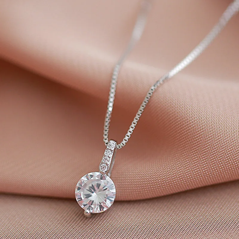 Classic Trendy Shiny Zircon Pendant Necklace for Women Exquisite Silver Color Stainless Steel Crystal Chokers Jewelry Colorfast