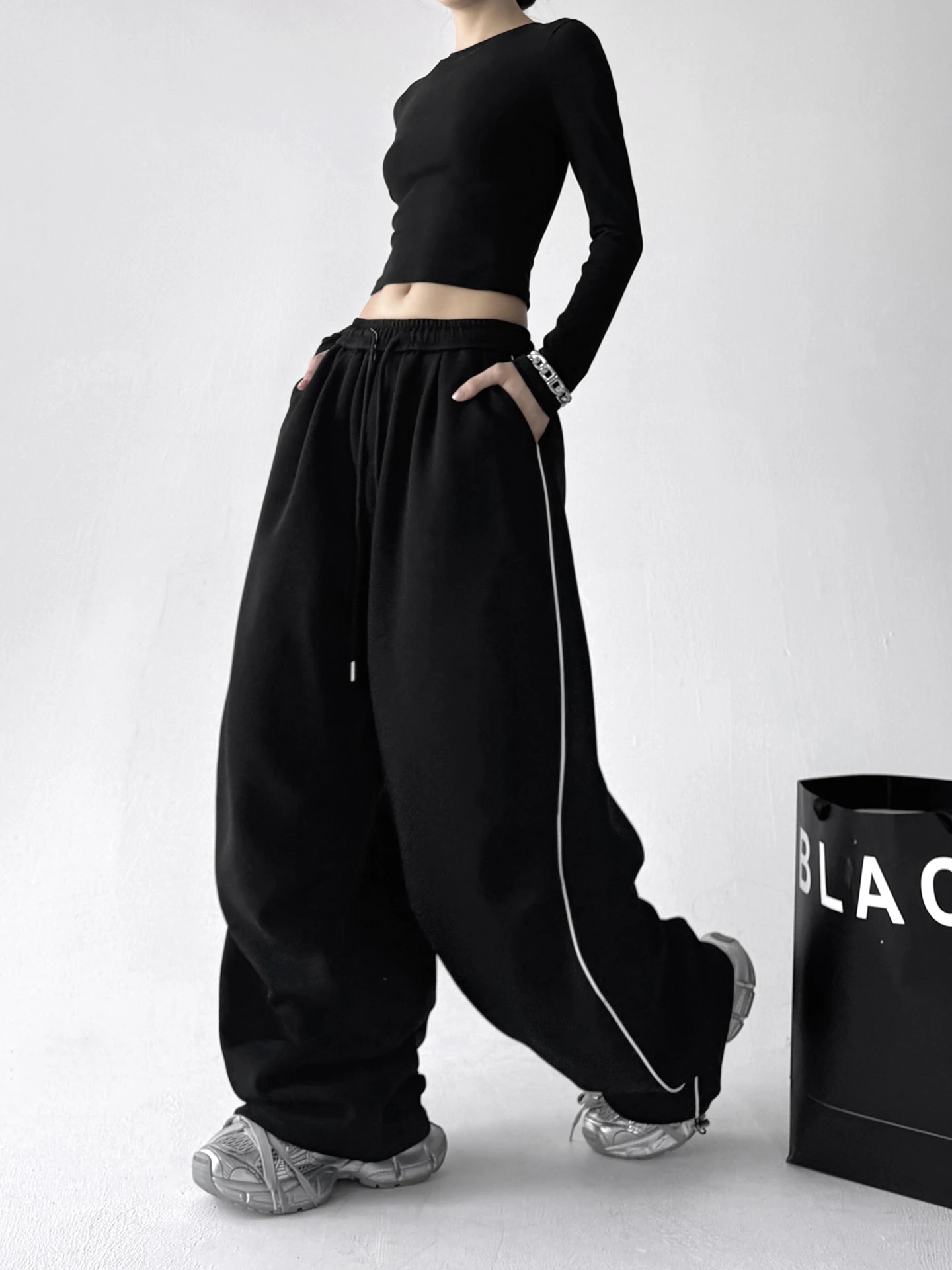 Faion ارتفاع الخصر واسعة الساق سراويل تقليدية المرأة فضفاضة تناسب التخسيس الراقية مشاعر الخريف جديد وصول السيدات السراويل