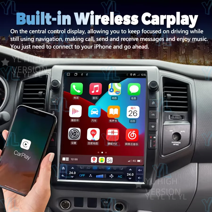 YL 13 بوصة أندرويد 13 شاشة Qled لتويوتا تاكوما 2005-2014 نظام تحديد المواقع Carplay الملاحة راديو السيارة مشغل وسائط متعددة وحدة رئيس ستيريو