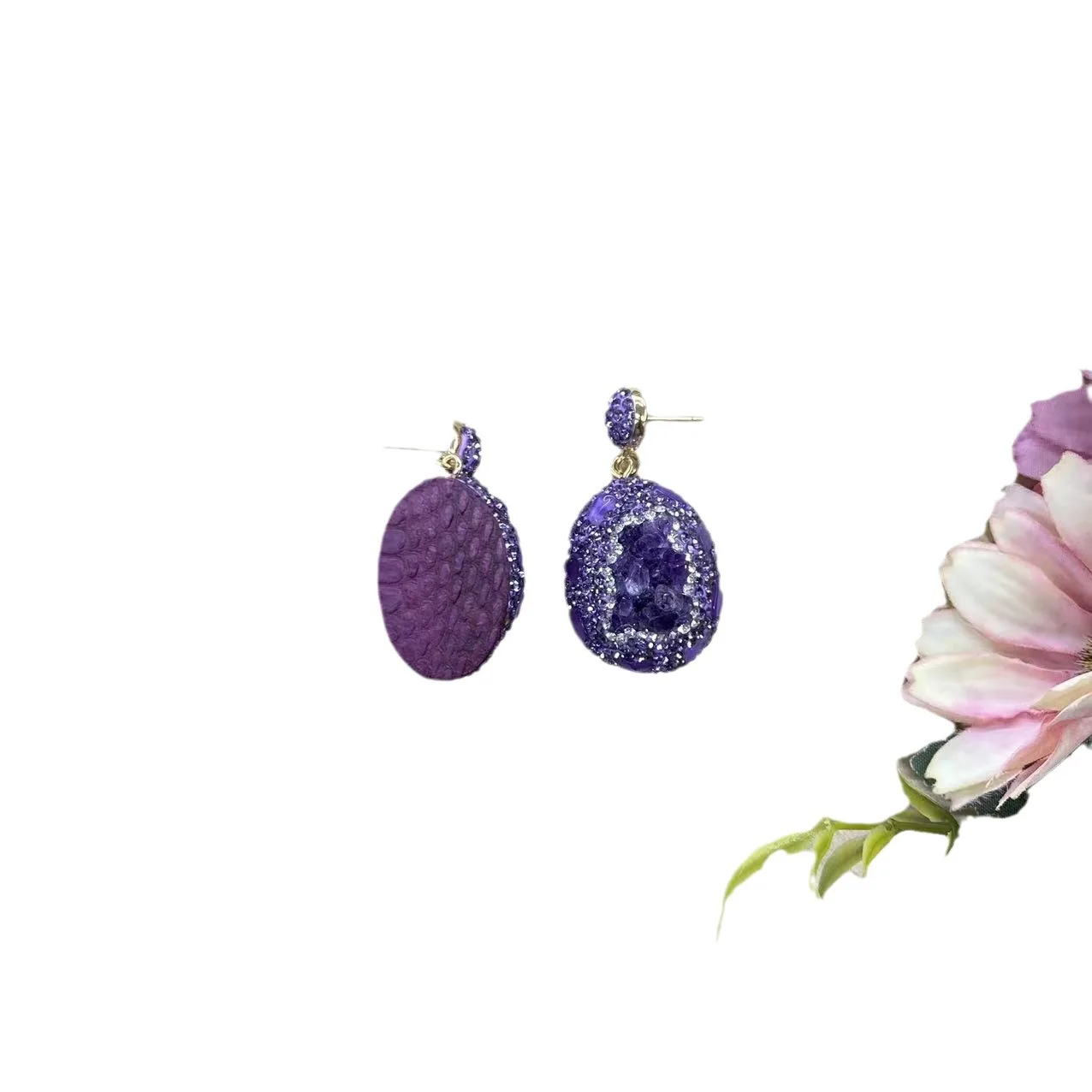 New Amethyst Earrings Pottery Clay Craft Amethyst Jewelry Natural Snakeskin Amethyst Earrings