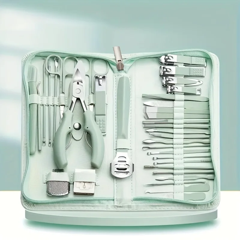 Spring Green Manicure Set 12-22/Pcs Nail Clipper Cutter Fingernail Trimmers Pedicure Dead Skin pliers Tools With Portable Case