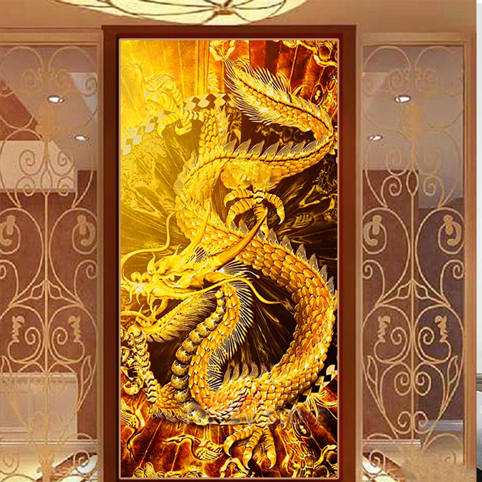 Large New Full Square Diamond 5D Chinese Golden Dragon DIY Diamond Painting Embroidery Cross Stitch Rhinestone Mosaic