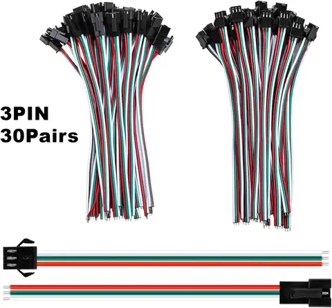 30 Pairs JST SM 3 Pin 15cm Connectors for WS2812B WS2811 WS2812 WS2814 SK6812 for WS2812B WS2811 WS2812 LED Strip Light