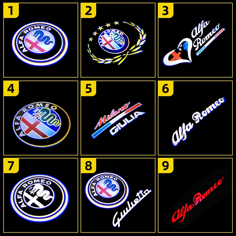 2 uds 3D LED logotipo de puerta de coche proyector láser lámpara de sombra fantasma para Alfa Romeo 159 Giulia Giulietta Mito Stelvio Brera Spider