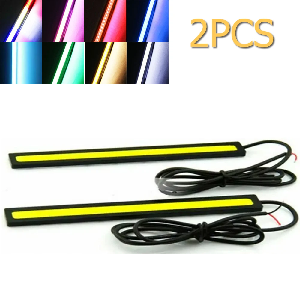 2X 16mm 17mm Led Strip Fog Light 12v Ultra Thin Cob Outdoor Waterproof Drl Car Red Daytime Bright Side For Auto Narrow Strips