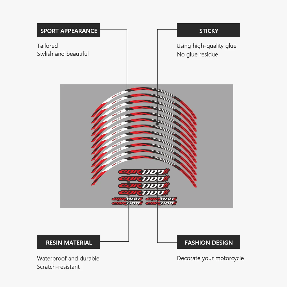Adesivo ruota moto impermeabile mozzo decalcomania bordo striscia nastro 17 pollici per Honda CBR 1100 XX 1100XX Super Blackbird 1997-2009