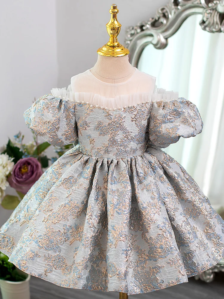 New Lolita embroidery Princess Party Fashion Off Shoulder Short sleeve Dress  Children Clothes 0-12 years old