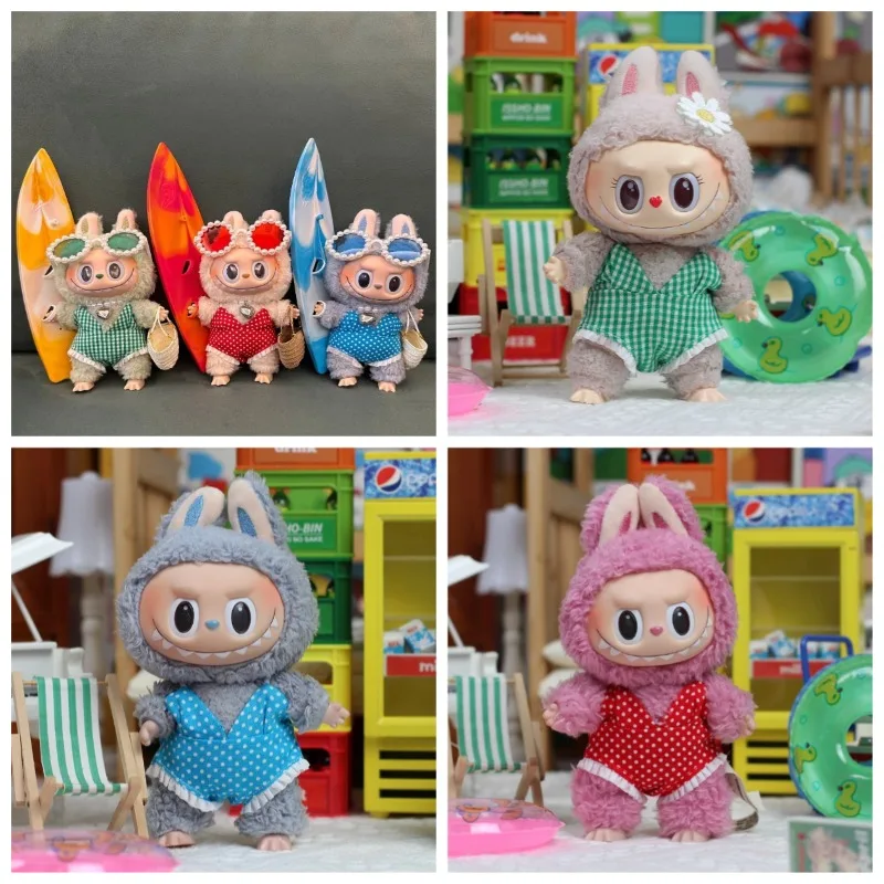 

For Labubu Generation Doll'S Clothes Bikini Swimming Sunglasses Set Mini Enameling Plush Doll'S Clothes Accessories Gift