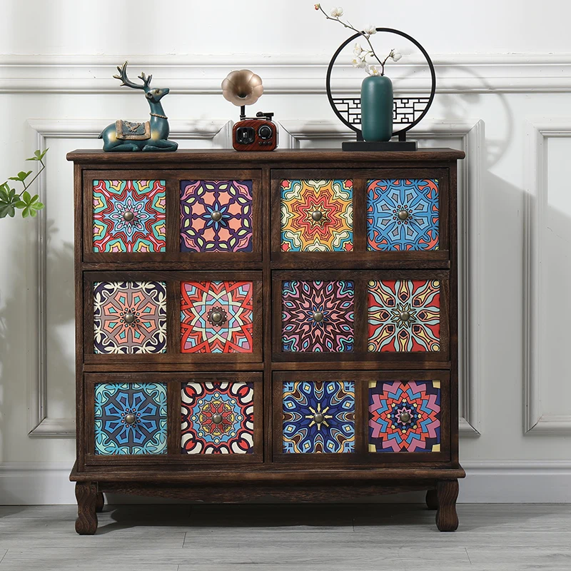 

American solid wood retro locker living room painted drawer storage cabinet bedroom chest balcony multi-layer locker