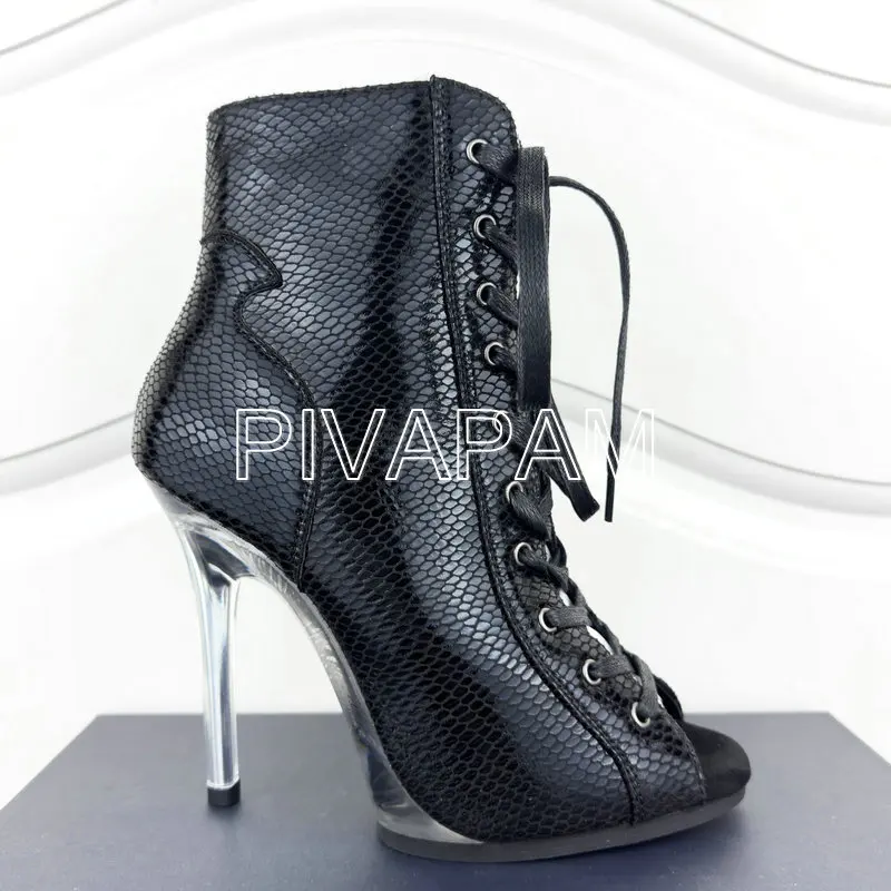 

Womens Dance Shoes Crytal Heel High Heels Jazz Dance Heels Open Toe Sexy SnakeSkin Pumps Shoes Lace Up Heeled Summer Booties