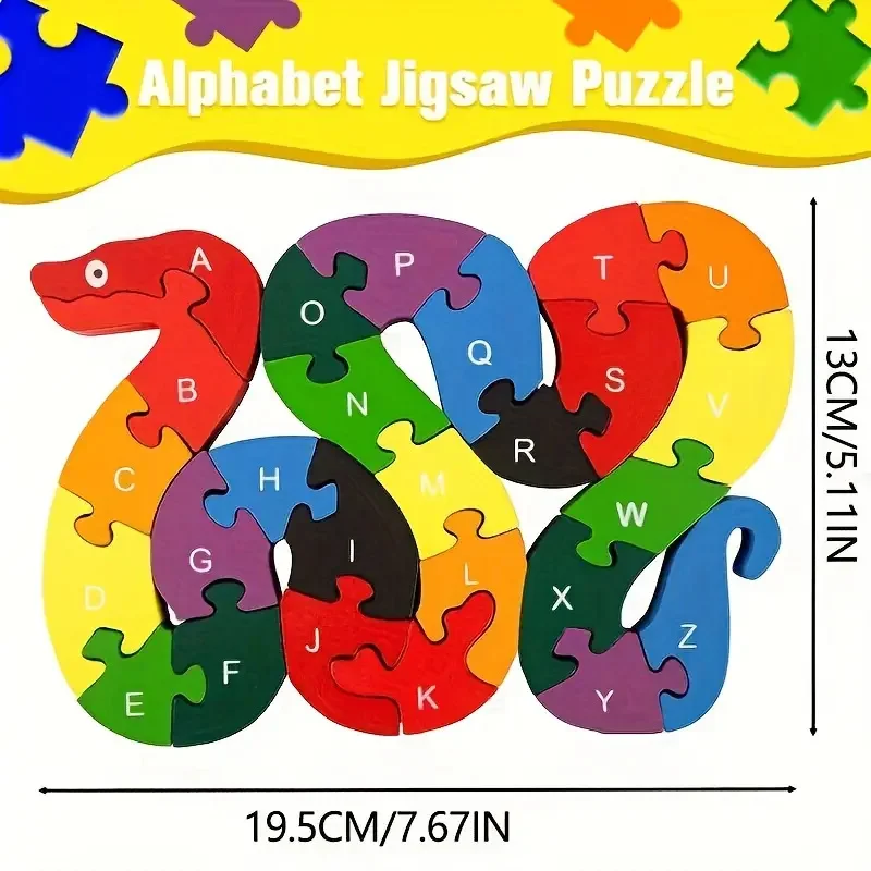 Montessori Children\'s Wooden Puzzle Toy 26 English Alphabet Number Animal Shape Cognition Educational Toys for Boys Girls Gift