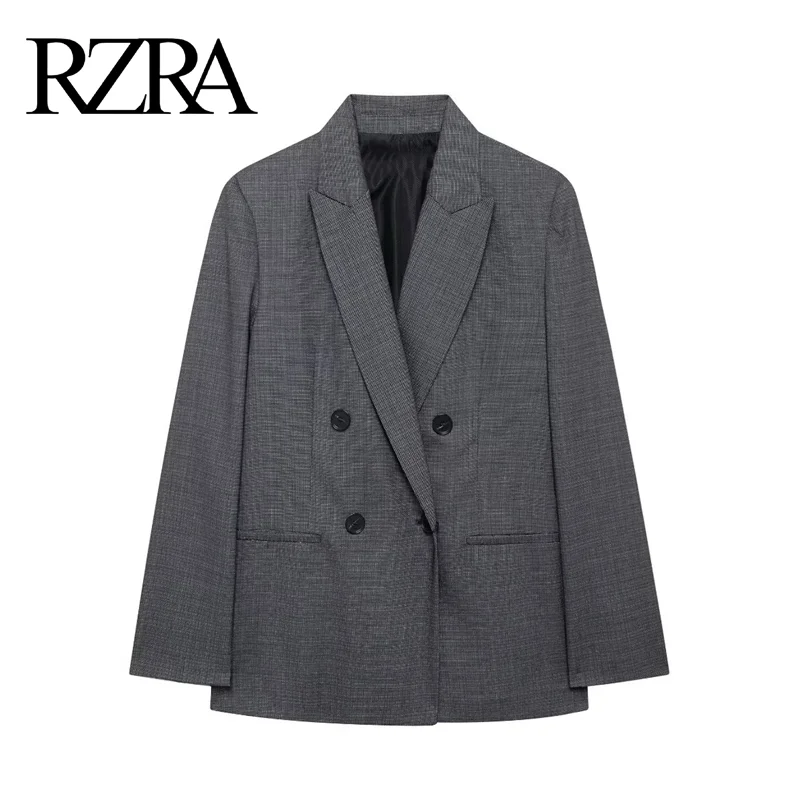 RZRA2024 autumn and winter new women\'s wear with shoulder pads double-breasted suit jacket straight loose casual jacket