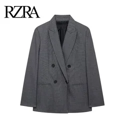 RZRA2024 autumn and winter new women's wear with shoulder pads double-breasted suit jacket straight loose casual jacket