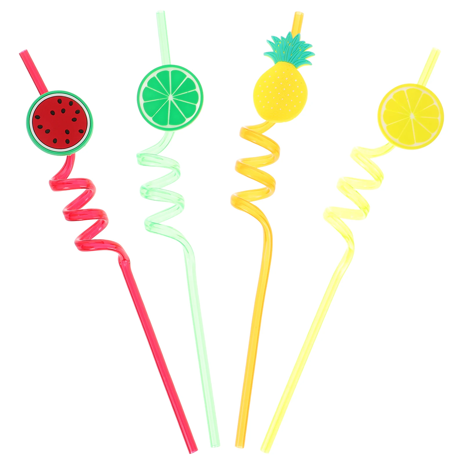 

4pcs Fruit-Shaped Drinking Straws Reusable Spiral Design For Party Birthday Festival Gathering Kids Events Pvc Bar
