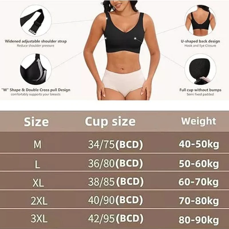 Women's Seamless Underwear Thin Style Big Breasts Small Breasts Wire-Free Plus Size Removable Bra & Anti-SaggingUniversal Box