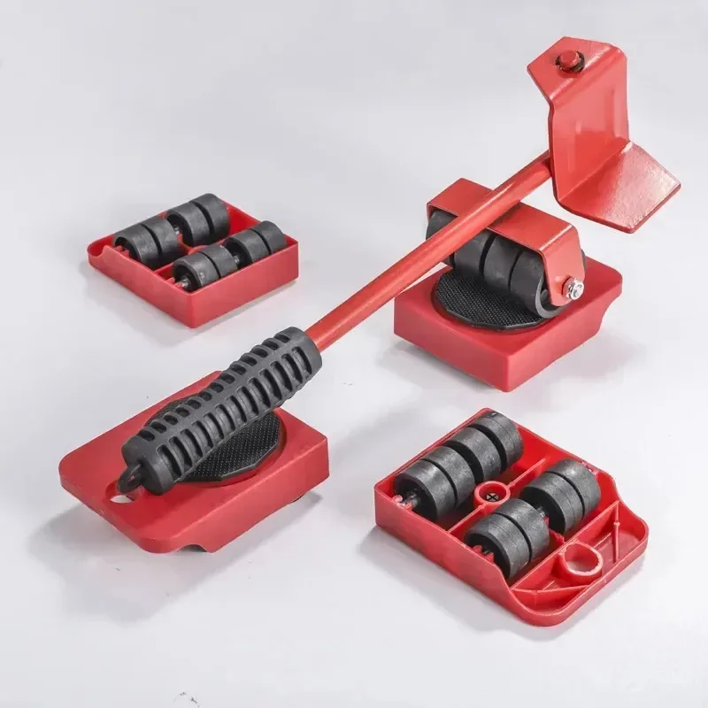 Heavy Duty Furniture Lifter & Mover Set | 4 Rollers + Wheel Bar, 360° Rotation Tool-Free Assembly for Sofa Bed Fridge