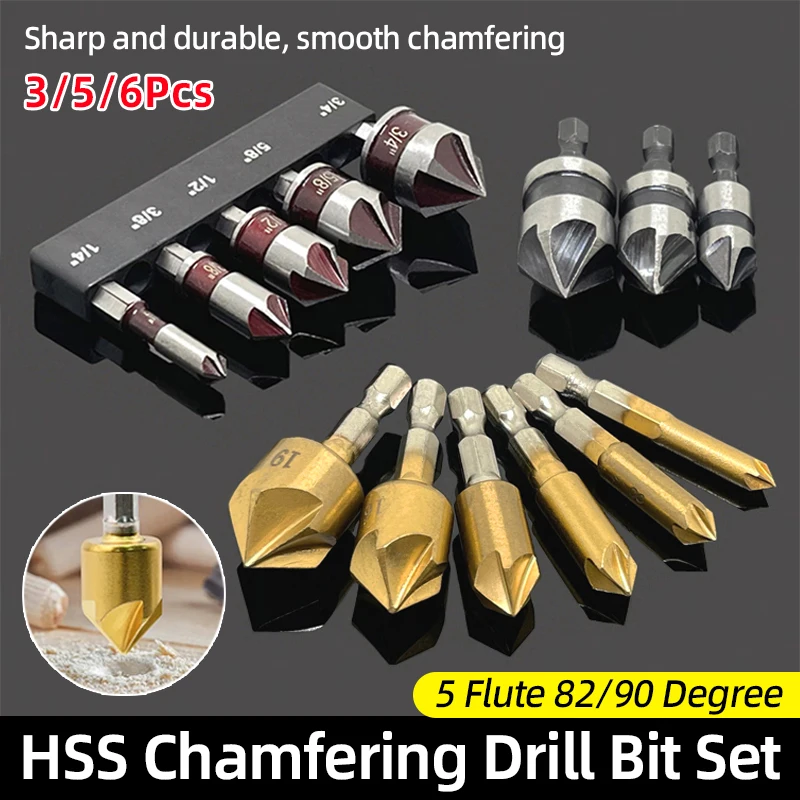 HSS Titanium Countersink Drill Bit Set Chamfer 1/4